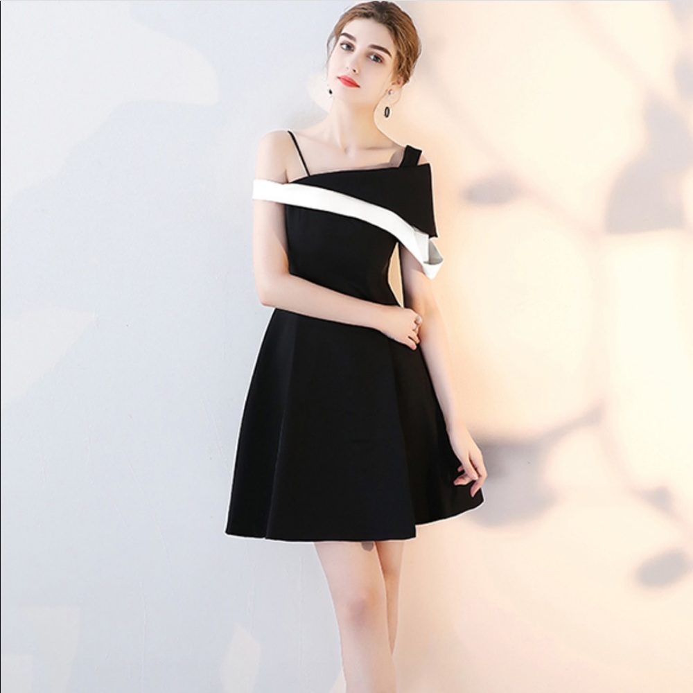 Black Contrast Skew Neckline Slip Mini Dress